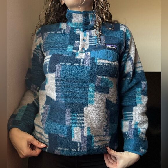Patagonia Synchilla Snap-T Fleece Pullover Sz XS Stitchwork Underwater Blue 2015 - Picture 1 of 6
